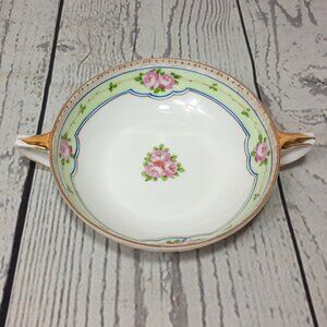 Nippon Bon Bon Bowl Double Handle Hand Painted Porcelain Floral Pink Roses
